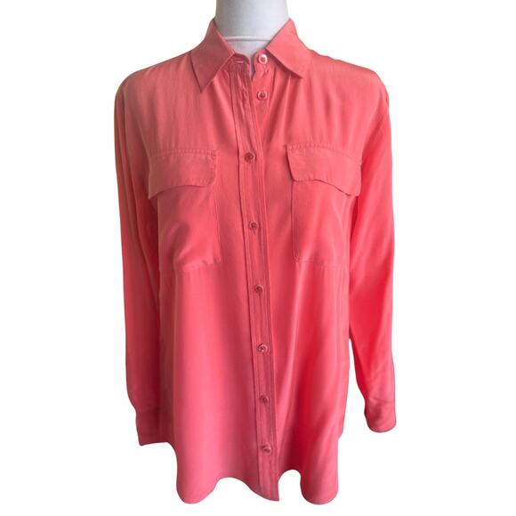 Equipment Signature 100% Silk Coral Button down Shirt Medium Collar - Picture 1 of 6